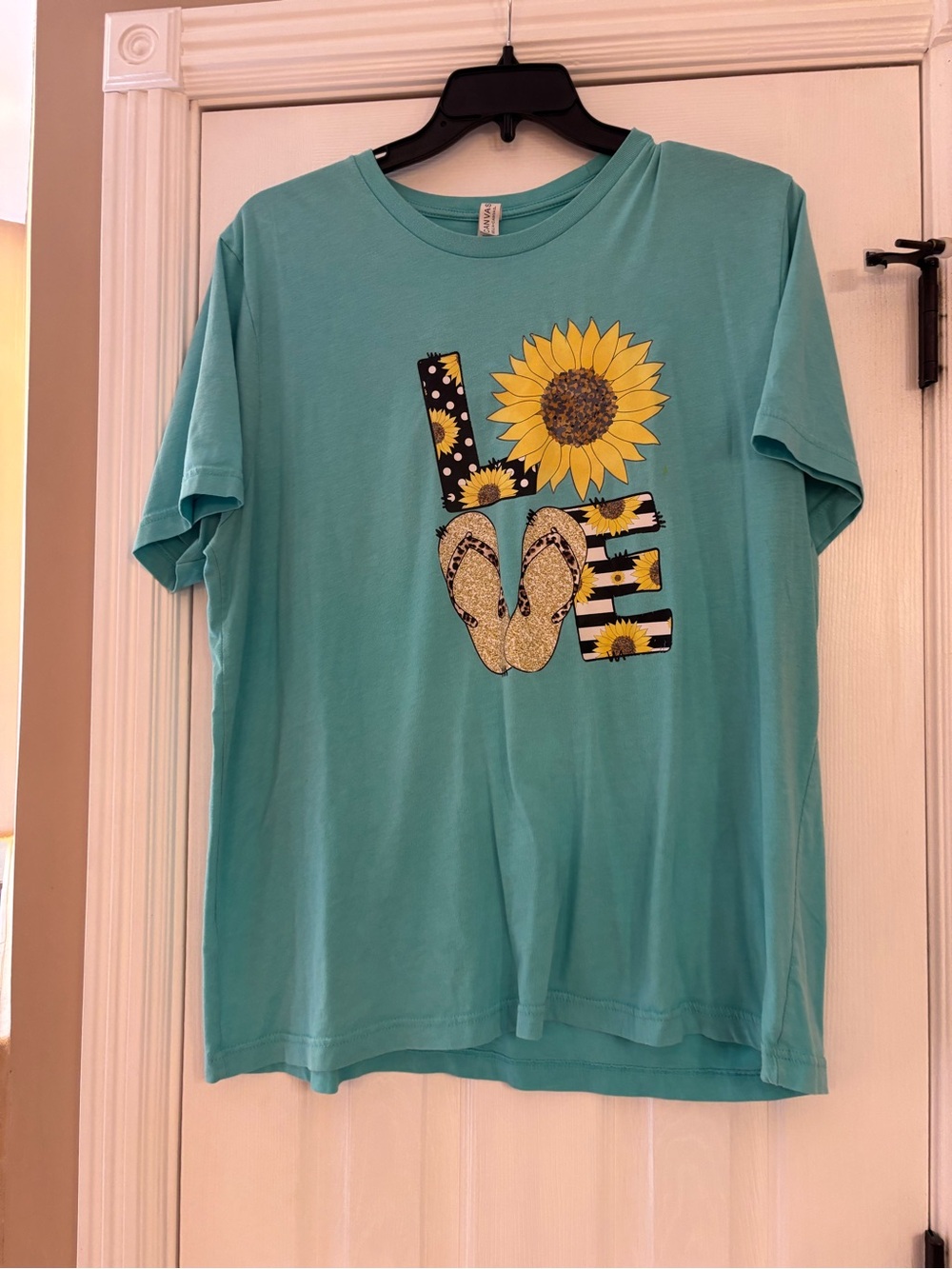 Bella Canvas Teal Graphic Tee with Yellow Sunflower LOVE
